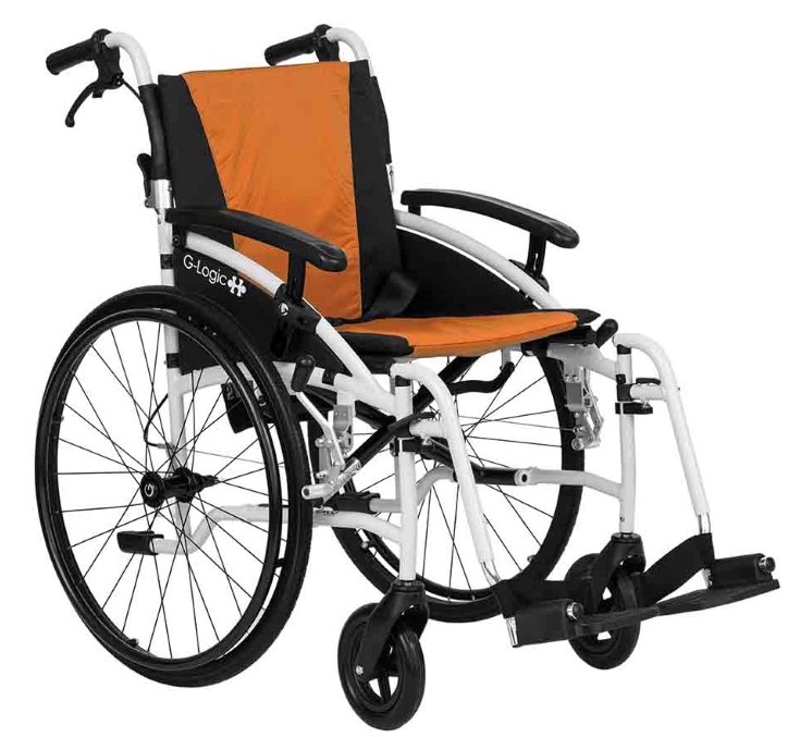 Excel G-Logic Lightweight Self Propelled Wheelchair 20'' White Frame and Orange Upholstery
